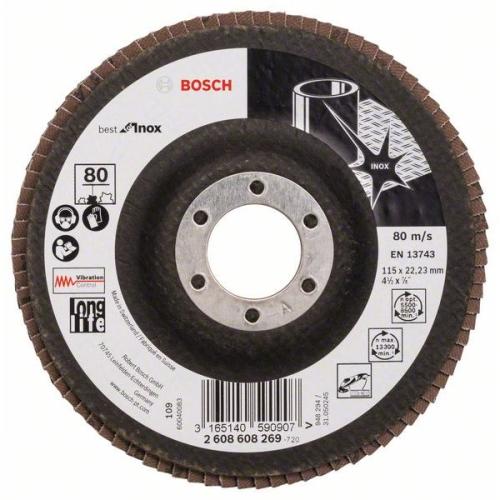 10x BOSCH Fächerscheibe Fächerschleifscheibe X581 Best für Edelstahl, gerade, Ø 115mm, 80, Glasgewebe | 2608608269