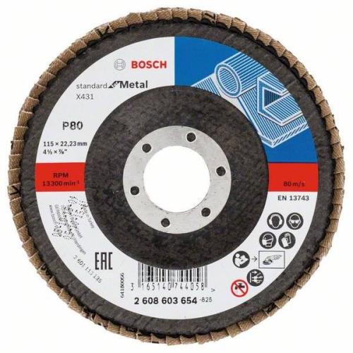 10x BOSCH Fächerscheibe Fächerschleifscheibe X431 Standard für Metall, gewinkelt, Ø 115mm, 22,23mm, 80 | 2608603654