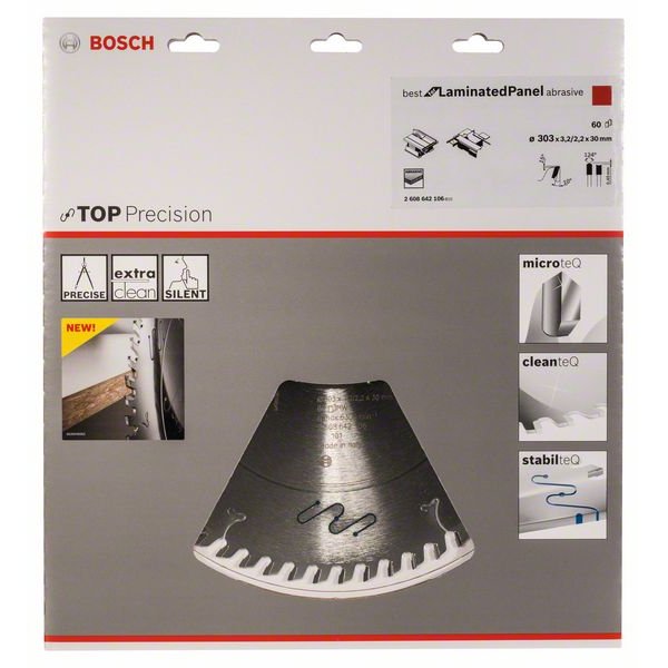 BOSCH Kreissägeblatt Top Precision Best für Laminatplatte Abrasive, Ø 303mm, 60 Zähne 