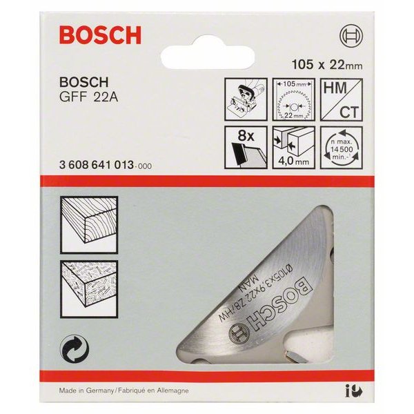 BOSCH Scheibenfräser für Holz, Ø 105mm, 8 Zähne, 22 mm, 4 mm 