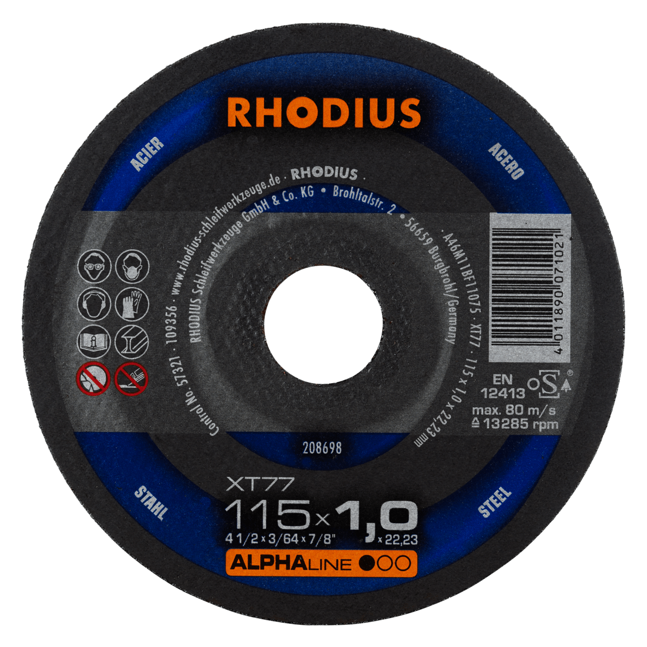 100 x RHODIUS Extradünne Trennscheibe XT77 Ø 115 mm | 208698