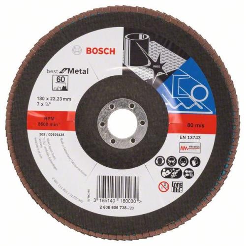 10x BOSCH Fächerscheibe Fächerschleifscheibe X571 Best für Metall, gewinkelt, Ø 180mm, 60, Glasgewebe | 2608606738