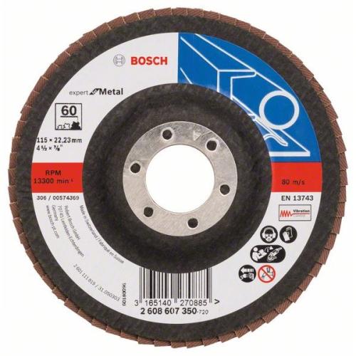 10x BOSCH Fächerscheibe Fächerschleifscheibe X551 Expert für Metall, gerade, Ø 115mm, 60, Glasgewebe | 2608607350