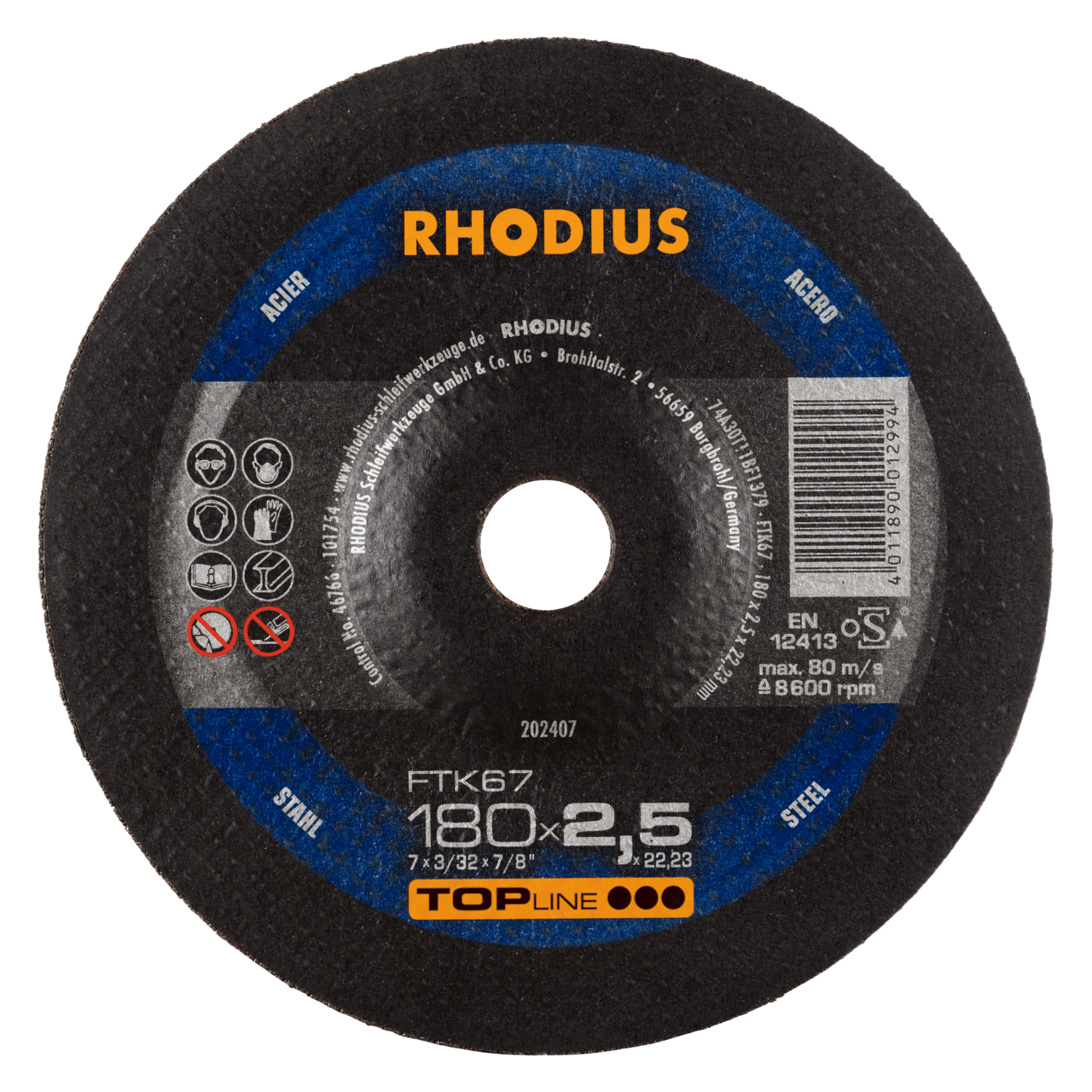 25 x RHODIUS Freihandtrennscheibe FTK67 Ø 180 mm | 202407