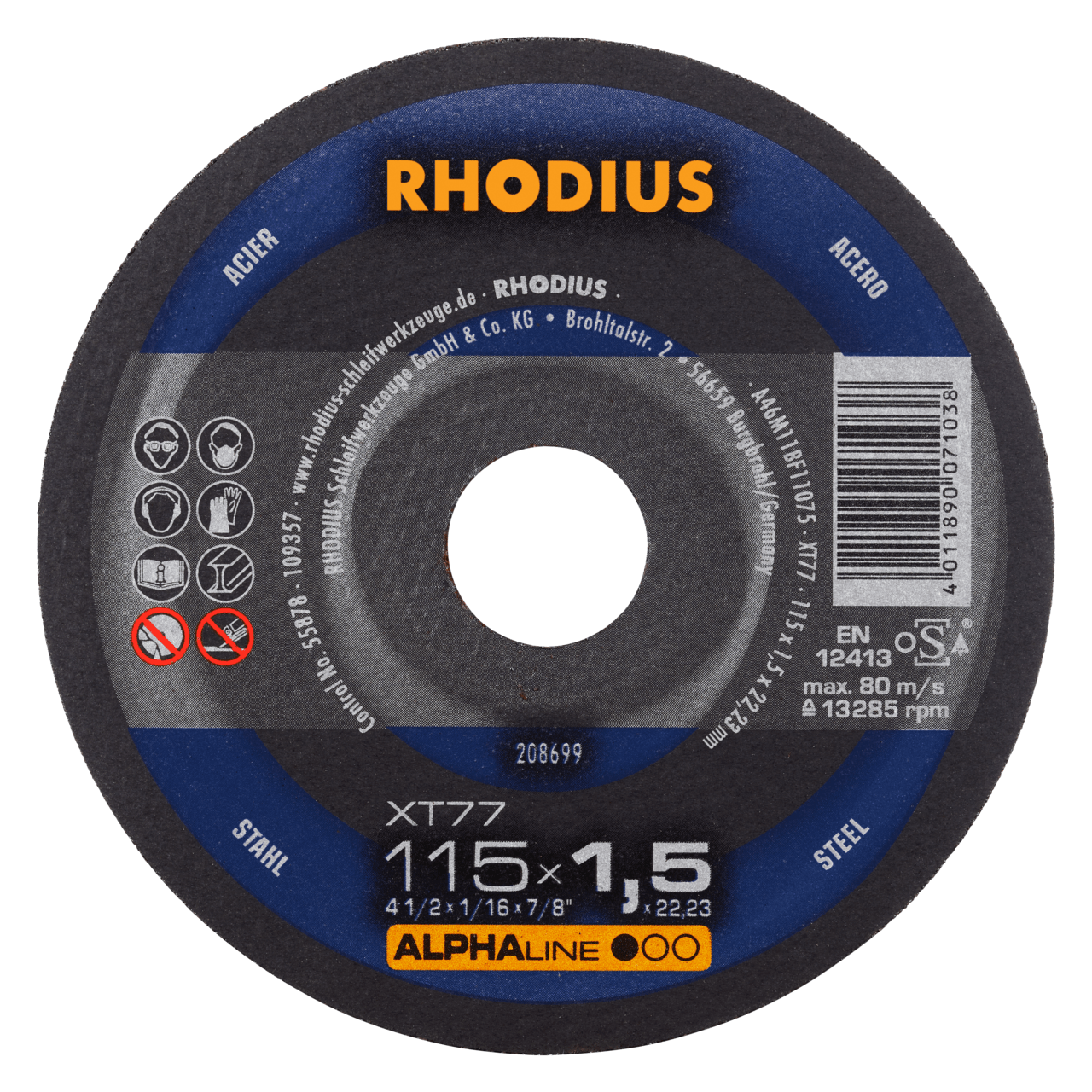 100 x RHODIUS Extradünne Trennscheibe XT77 Ø 115 mm | 208699