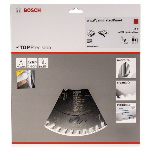 BOSCH Kreissägeblatt Top Precision Best für Laminatplatte Abrasive, Ø 250mm, 48 Zähne 