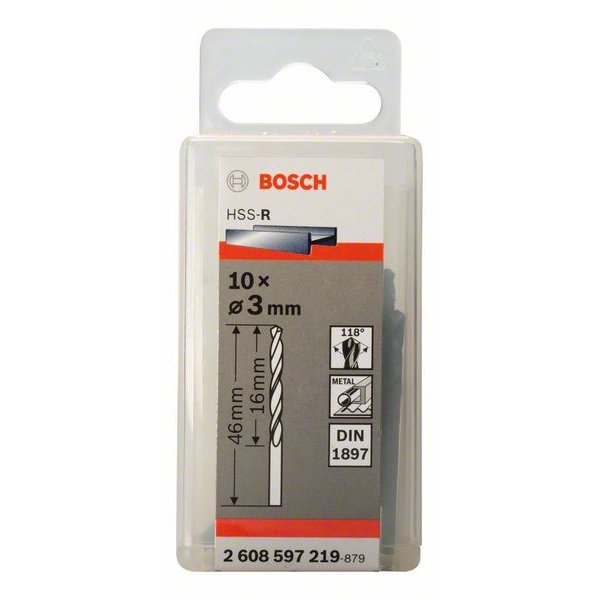 10x Bosch Professional Karosseriebohrer HSS-R, DIN 1897, Ø 3x16mm 