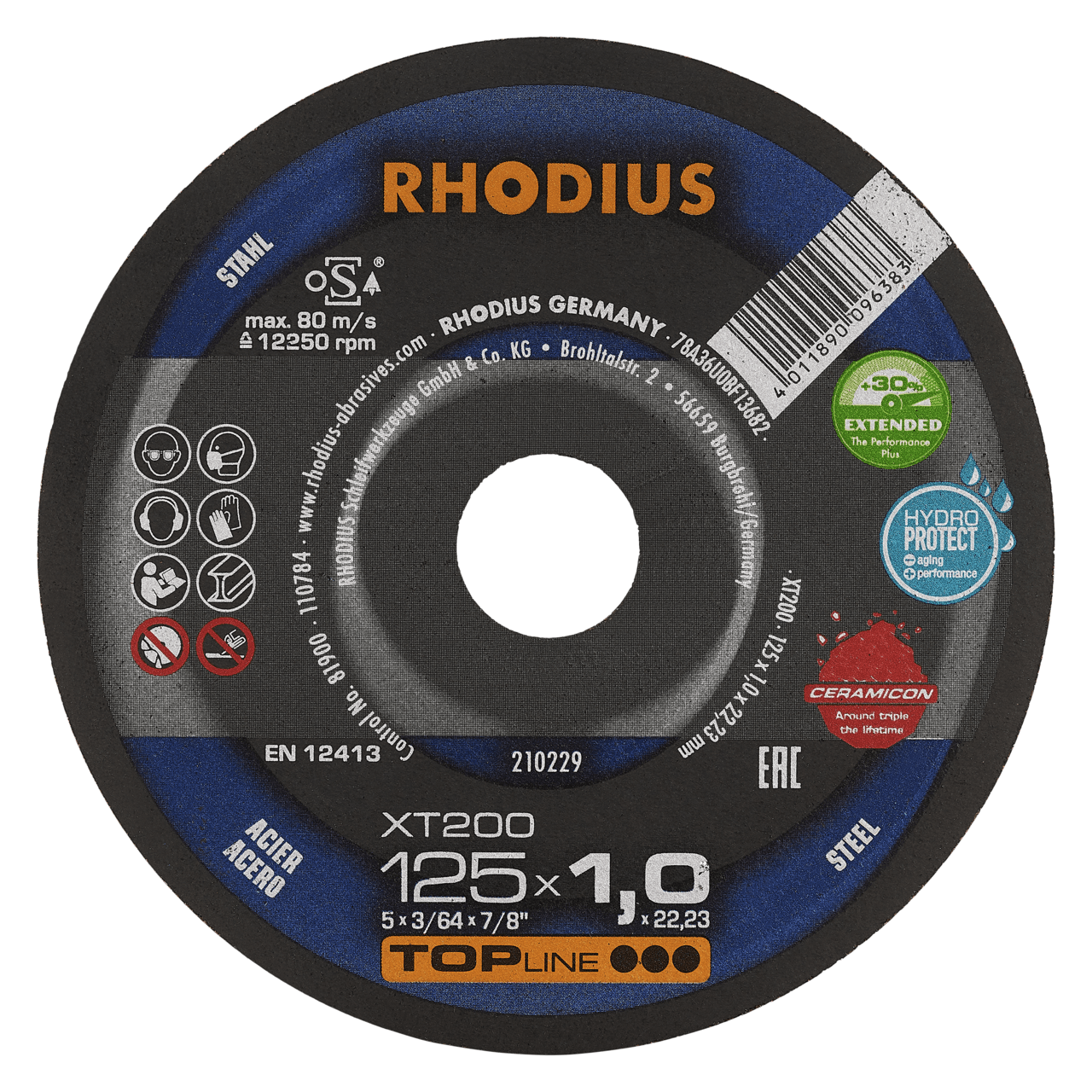 Profi Trennscheibe RHODIUS | XT200 gerade | 125 x 1,0 mm - Hochleistung für Stahl & Stahlguss | 210229