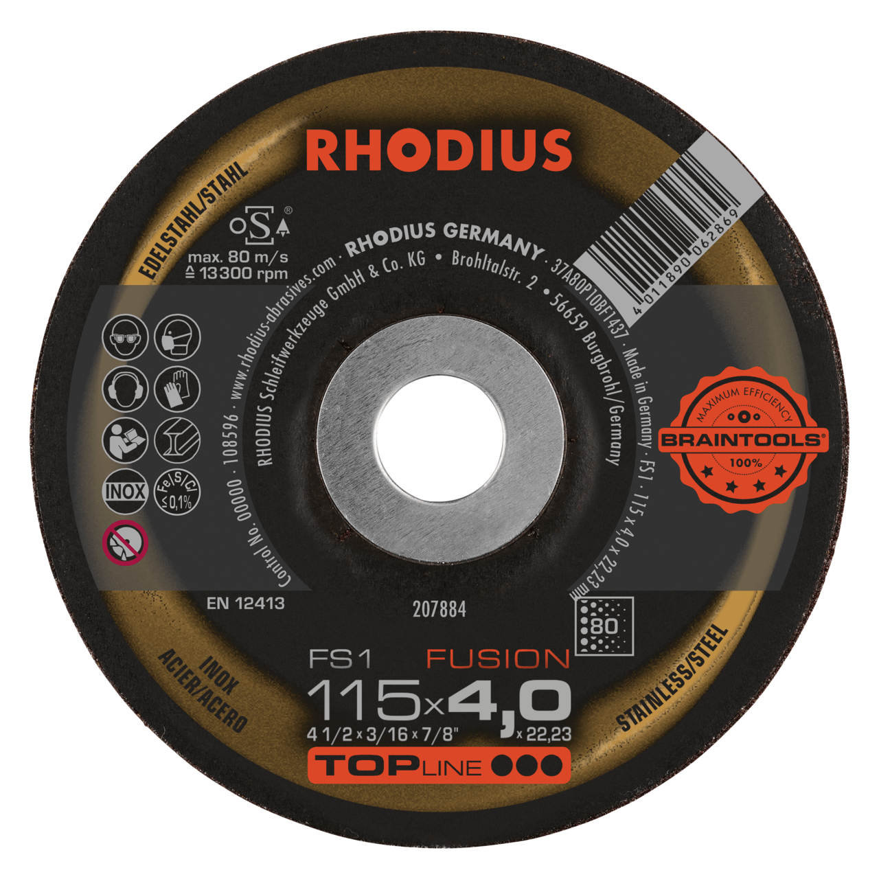 10 x RHODIUS Schruppscheibe FS1 FUSION Ø 115 mm Körnung 80 | 207884