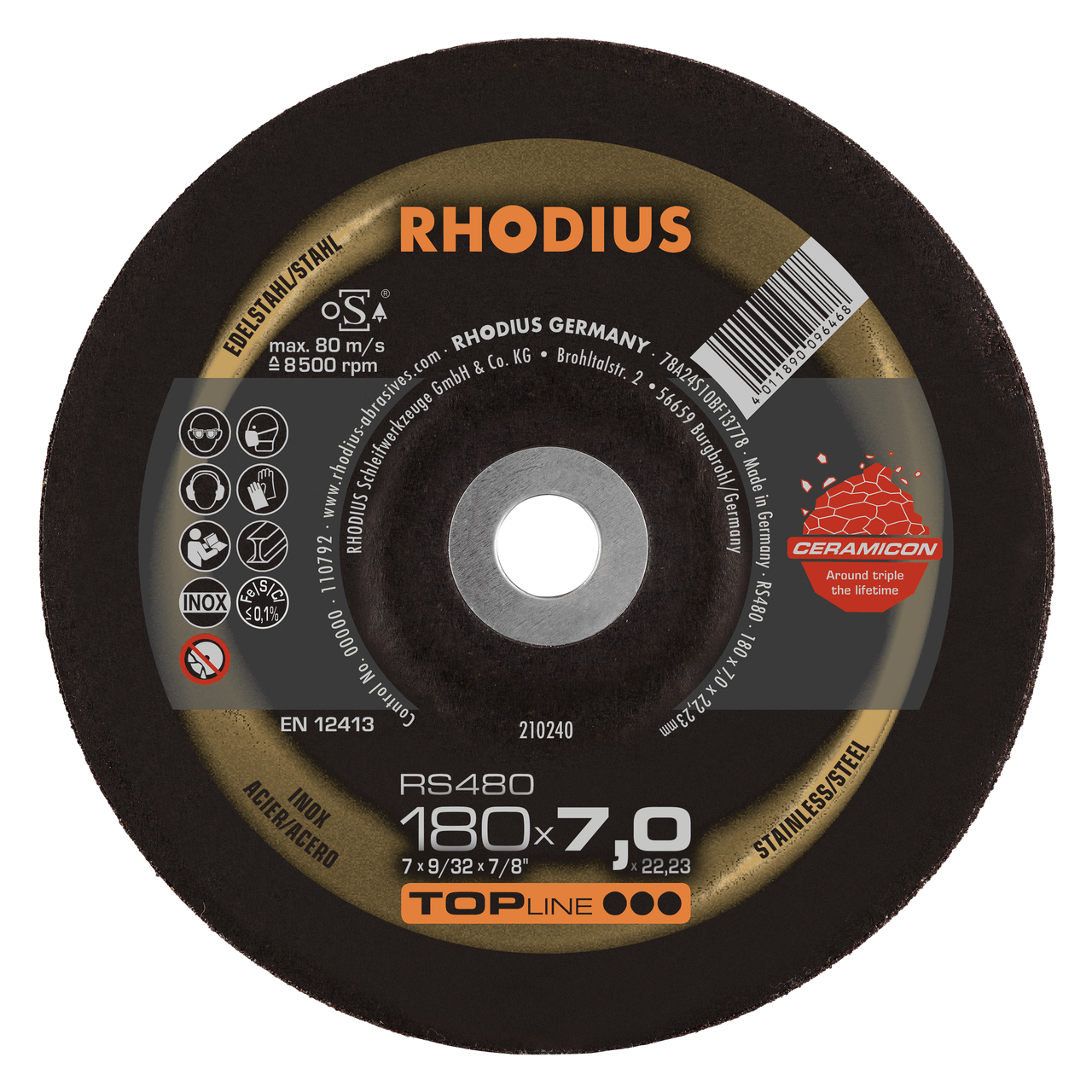 10 x RHODIUS Schruppscheibe RS480 Ø 180 mm | 210240