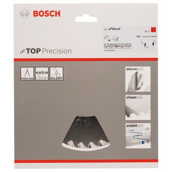 BOSCH Kreissägeblatt Top Precision Best für Holz, Ø 165mm, 32 Zähne 