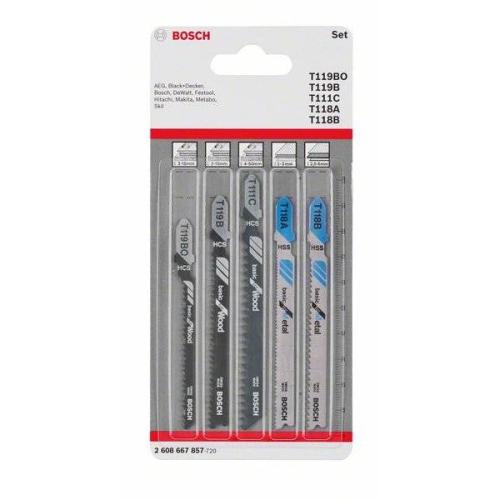 10x BOSCH Stichsägeblätter-Set Holz und Metall Basic, 5-teilig, Einnockenschaft | 2 608 667 857