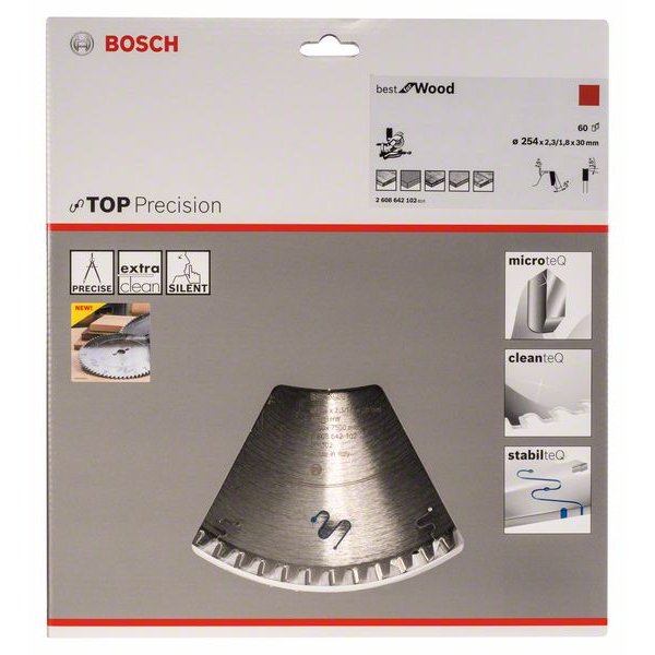 BOSCH Kreissägeblatt Top Precision Best für Holz, Ø 254mm, 60 Zähne 