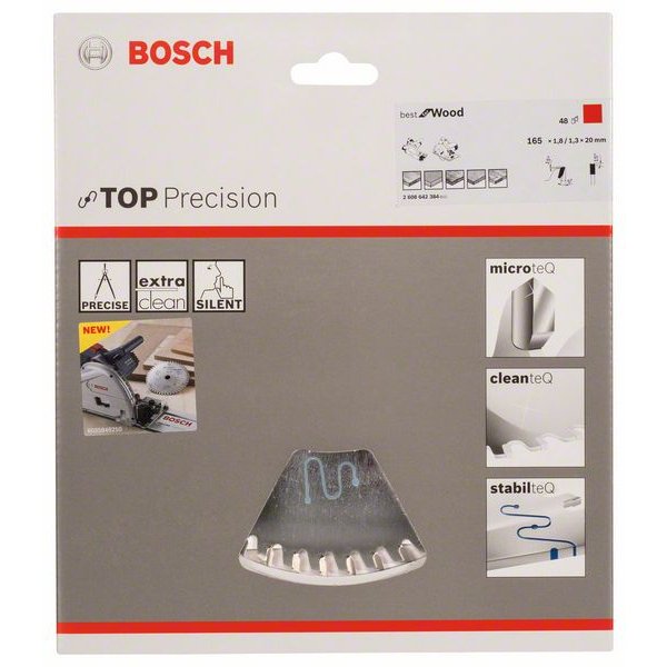 BOSCH Kreissägeblatt Top Precision Best für Holz, Ø 165mm, 48 Zähne 