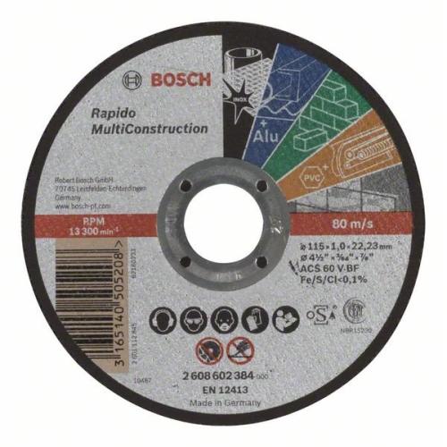 25x BOSCH Trennscheibe gerade Rapido für Baustoffe ACS 60 V BF, Ø 115x1,0mm | 2608602384