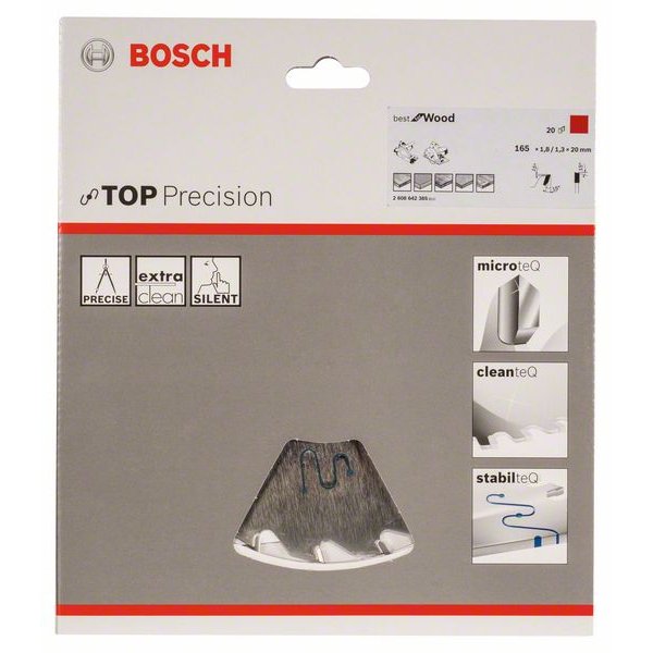 BOSCH Kreissägeblatt Top Precision Best für Holz, Ø 165mm, 20 Zähne 