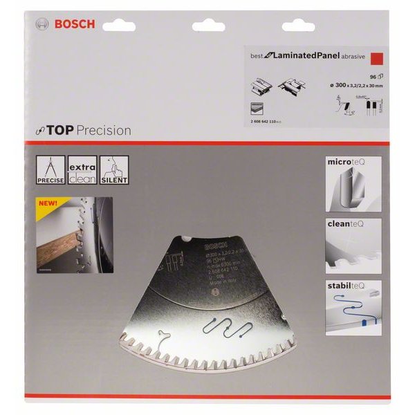 BOSCH Kreissägeblatt Top Precision Best für Laminatplatte Abrasive, Ø 300mm, 96 Zähne 