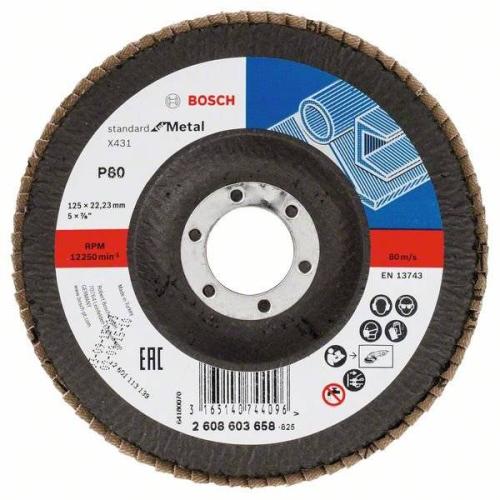 10x BOSCH Fächerscheibe Fächerschleifscheibe X431 Standard für Metall, gewinkelt, Ø 125mm, 22,23mm, 80 | 2608603658