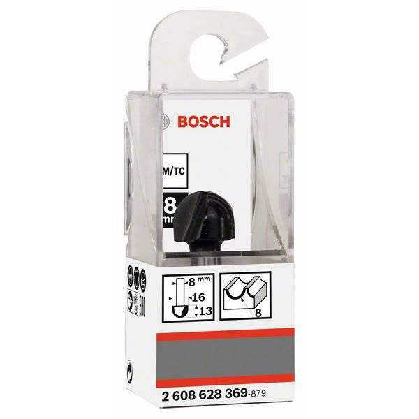 BOSCH Hohlkehlfräser für Holz, 8 mm, R1 8 mm, Ø 16 mm, L 12,4 mm 