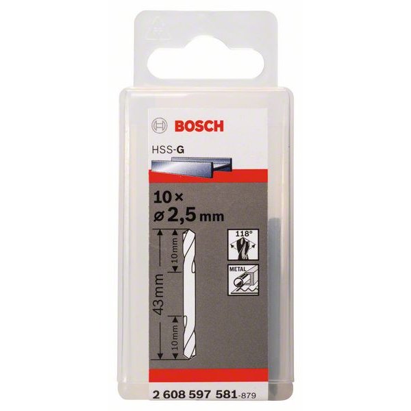 10x Bosch Professional Doppelendbohrer HSS-G geschliffen, Ø 2,5 x10mm 