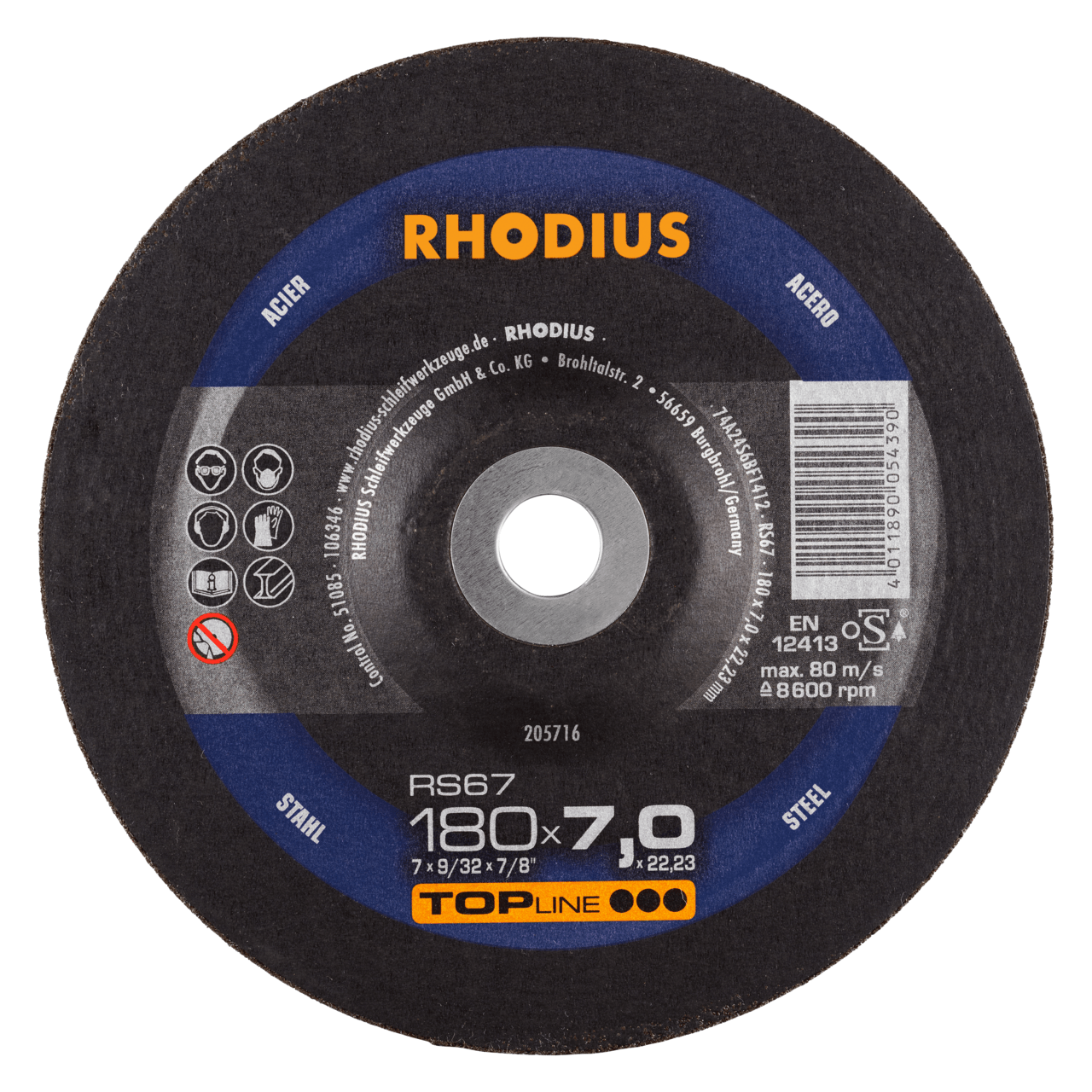 10 x RHODIUS Schruppscheibe RS67 Ø 180 mm | 205716