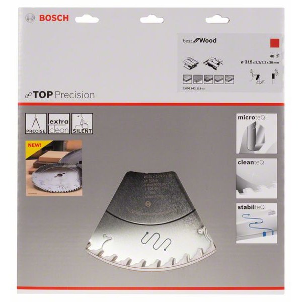 BOSCH Kreissägeblatt Top Precision Best für Holz, Ø 315mm, 48 Zähne 