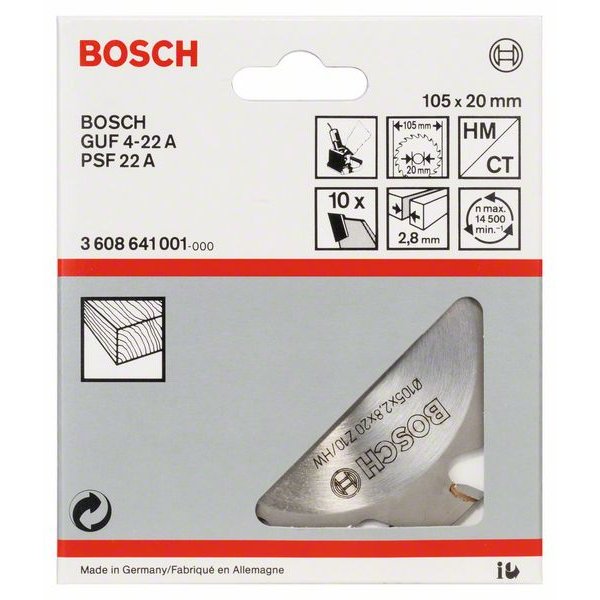 BOSCH Scheibenfräser für Holz, Ø 105mm, 10 Zähne, 20 mm, 2,8 mm 