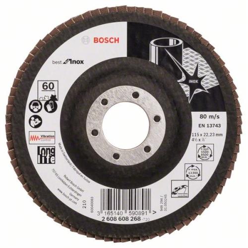 10x BOSCH Fächerscheibe Fächerschleifscheibe X581 Best für Edelstahl, gerade, Ø 115mm, 60, Glasgewebe | 2608608268