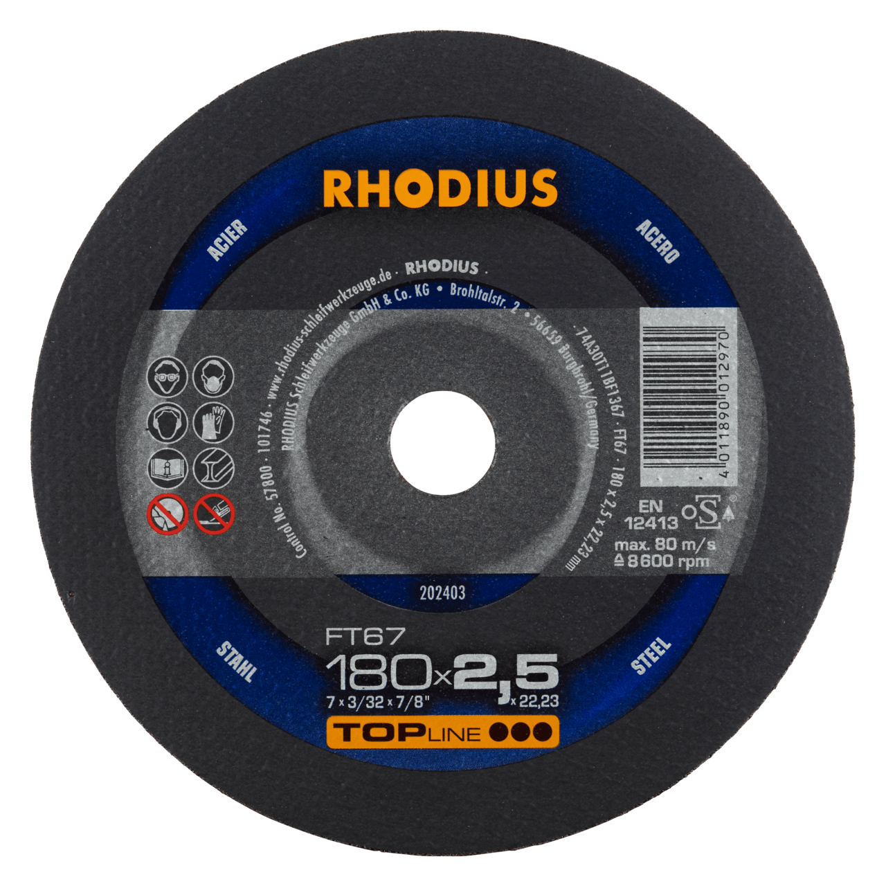 25 x RHODIUS Freihandtrennscheibe FT67 Ø 180 mm | 202403