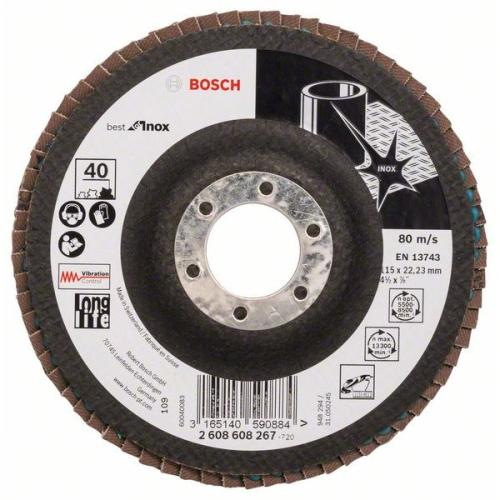 10x BOSCH Fächerscheibe Fächerschleifscheibe X581 Best für Edelstahl, gerade, Ø 115mm, 40, Glasgewebe | 2608608267