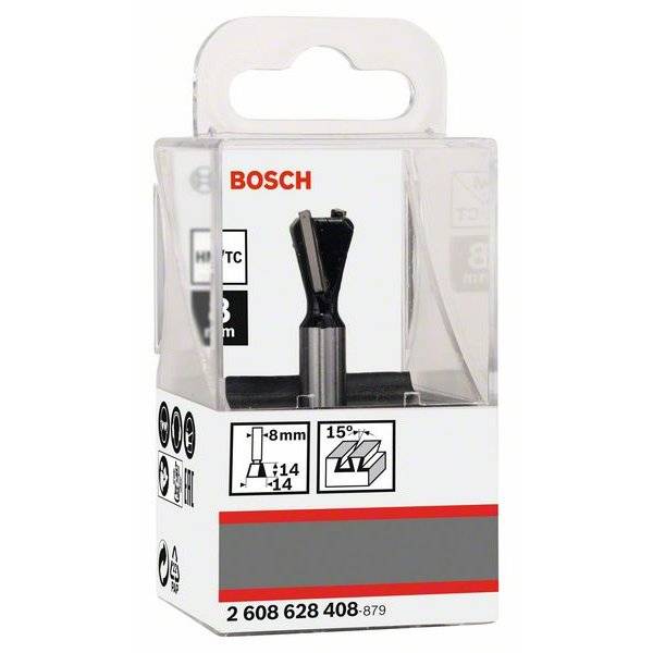 BOSCH Zinkenfräser für Holz, 8 mm, Ø 14 mm, L 14 mm, G 55 mm, 15° 