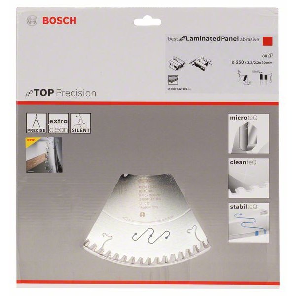 BOSCH Kreissägeblatt Top Precision Best für Laminatplatte Abrasive, Ø 250mm, 80 Zähne 