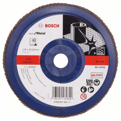 10x BOSCH Fächerscheibe Fächerschleifscheibe X571 Best für Metall, gerade, Ø 180mm, 40, Kunststoff | 2608607342