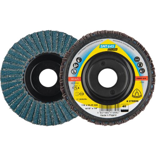 10x Klingspor SMT 645 Fächerscheibe Schleifmopteller, 115x22,23mm Korn 60 gerade | 278591