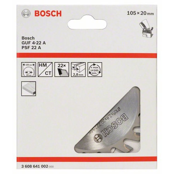 BOSCH Scheibenfräser für Holz, Ø 105mm, 22 Zähne, 20 mm, 2,8 mm 