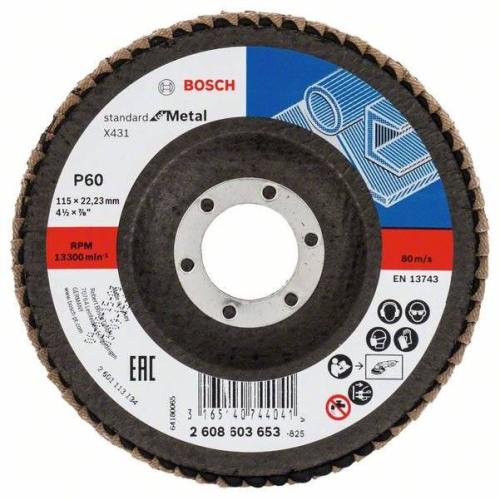 10x BOSCH Fächerscheibe Fächerschleifscheibe X431 Standard für Metall, gewinkelt, Ø 115mm, 22,23mm, 60 | 2608603653