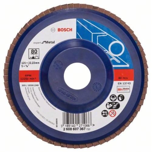 10x BOSCH Fächerscheibe Fächerschleifscheibe X551 Expert für Metall, gerade, Ø 125mm, 80, Kunststoff | 2608607367