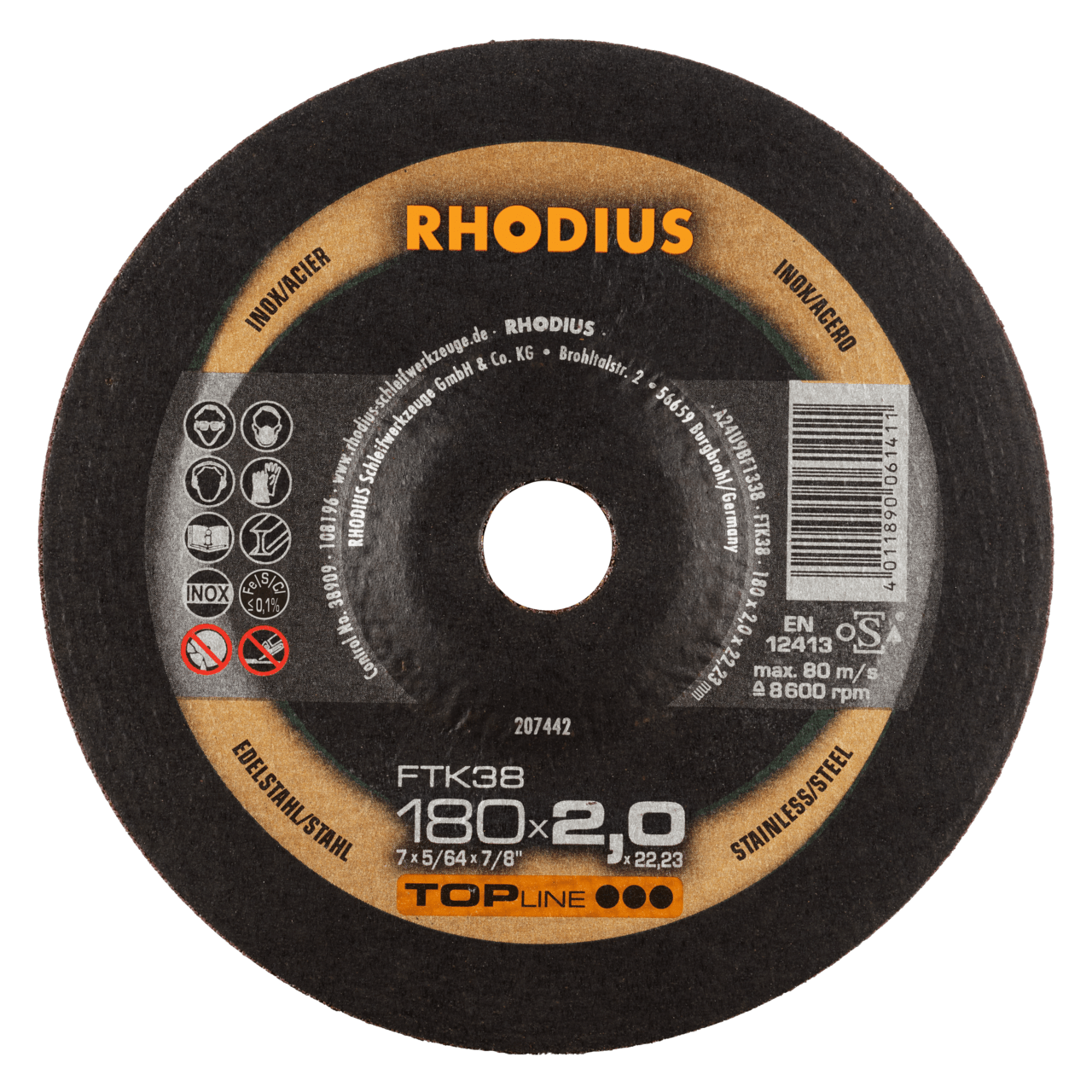 25 x RHODIUS Freihandtrennscheibe FTK38 Ø 180 mm | 207442