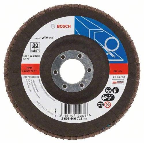 10x BOSCH Fächerscheibe Fächerschleifscheibe X551 Expert für Metall, gewinkelt, Ø 125mm, 80, Glasgewebe | 2608606718