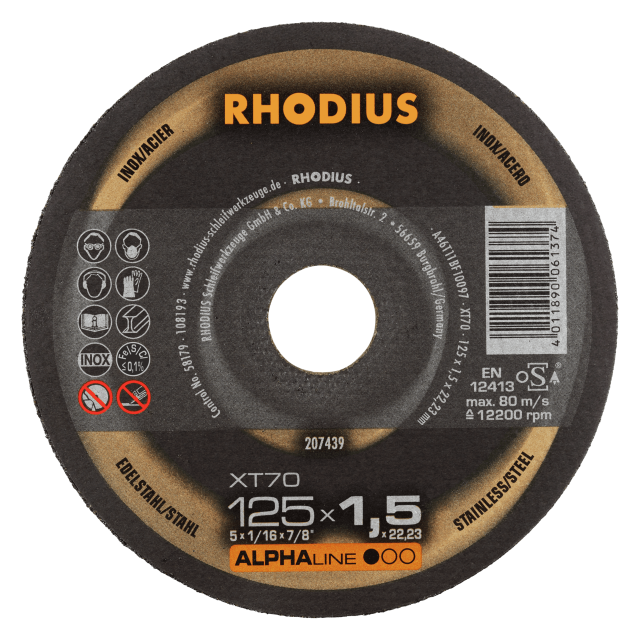 100 x RHODIUS Extradünne Trennscheibe XT70 Ø 125 mm | 207439