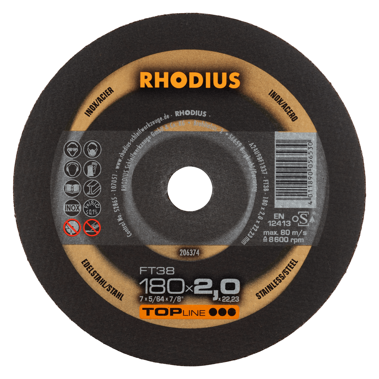 25 x RHODIUS Freihandtrennscheibe FT38 Ø 180 mm | 206374