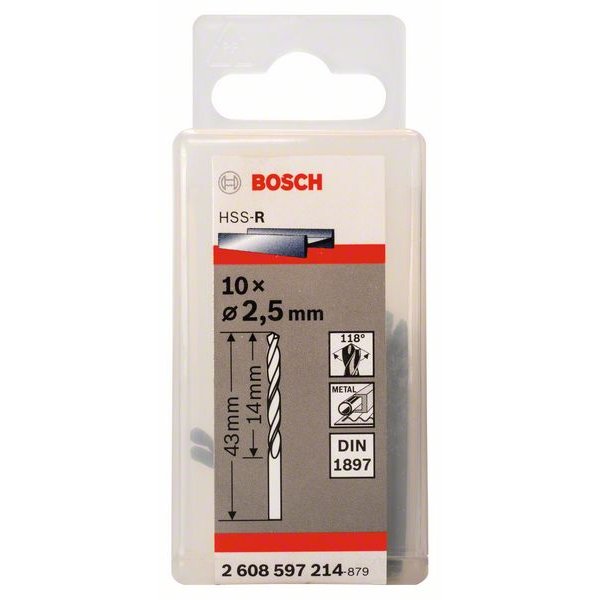 10x Bosch Professional Karosseriebohrer HSS-R, DIN 1897, Ø 2,5 x14mm 