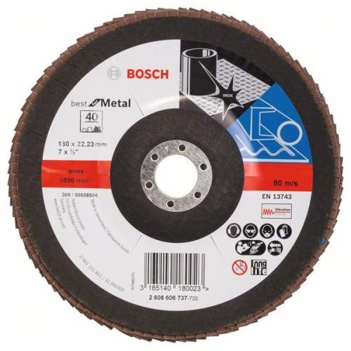 10x BOSCH Fächerscheibe Fächerschleifscheibe X571 Best für Metall, gewinkelt, Ø 180mm, 40, Glasgewebe | 2608606737