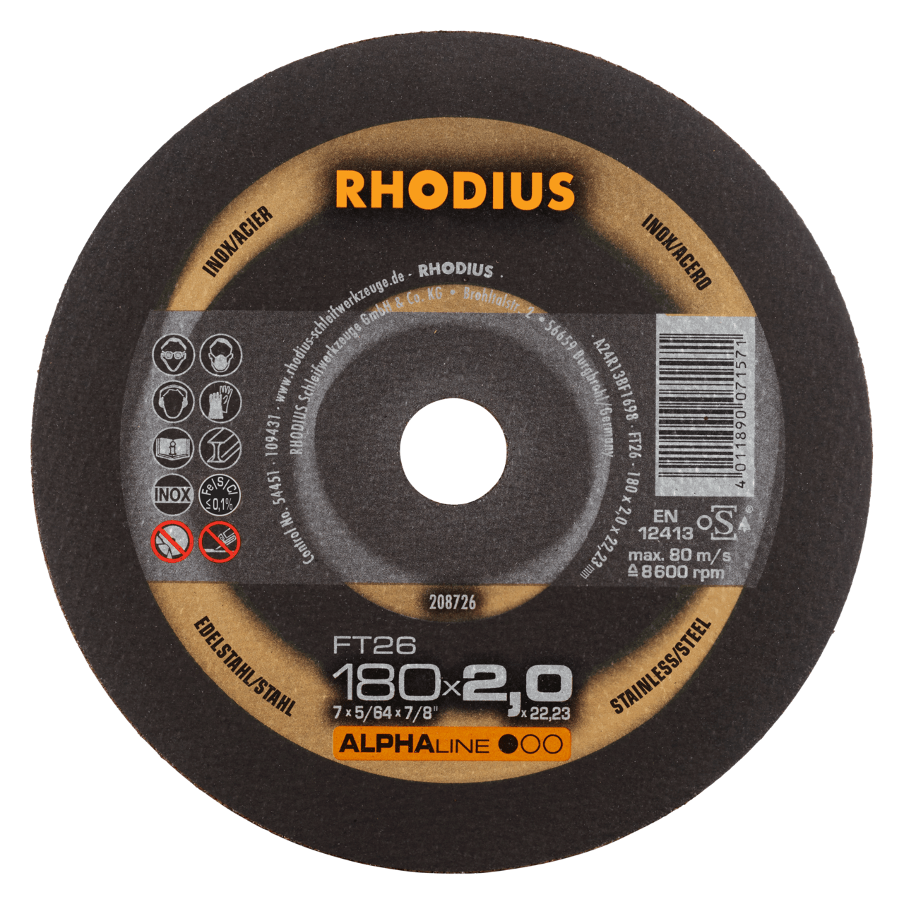 25 x RHODIUS Freihandtrennscheibe FT26 Ø 180 mm | 208726