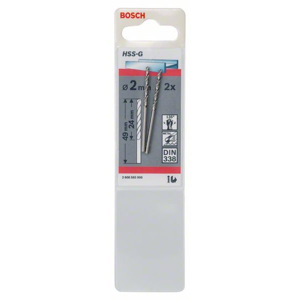 10x Bosch Professional Metallbohrer HSS-G, DIN 338, Ø 2x24mm 