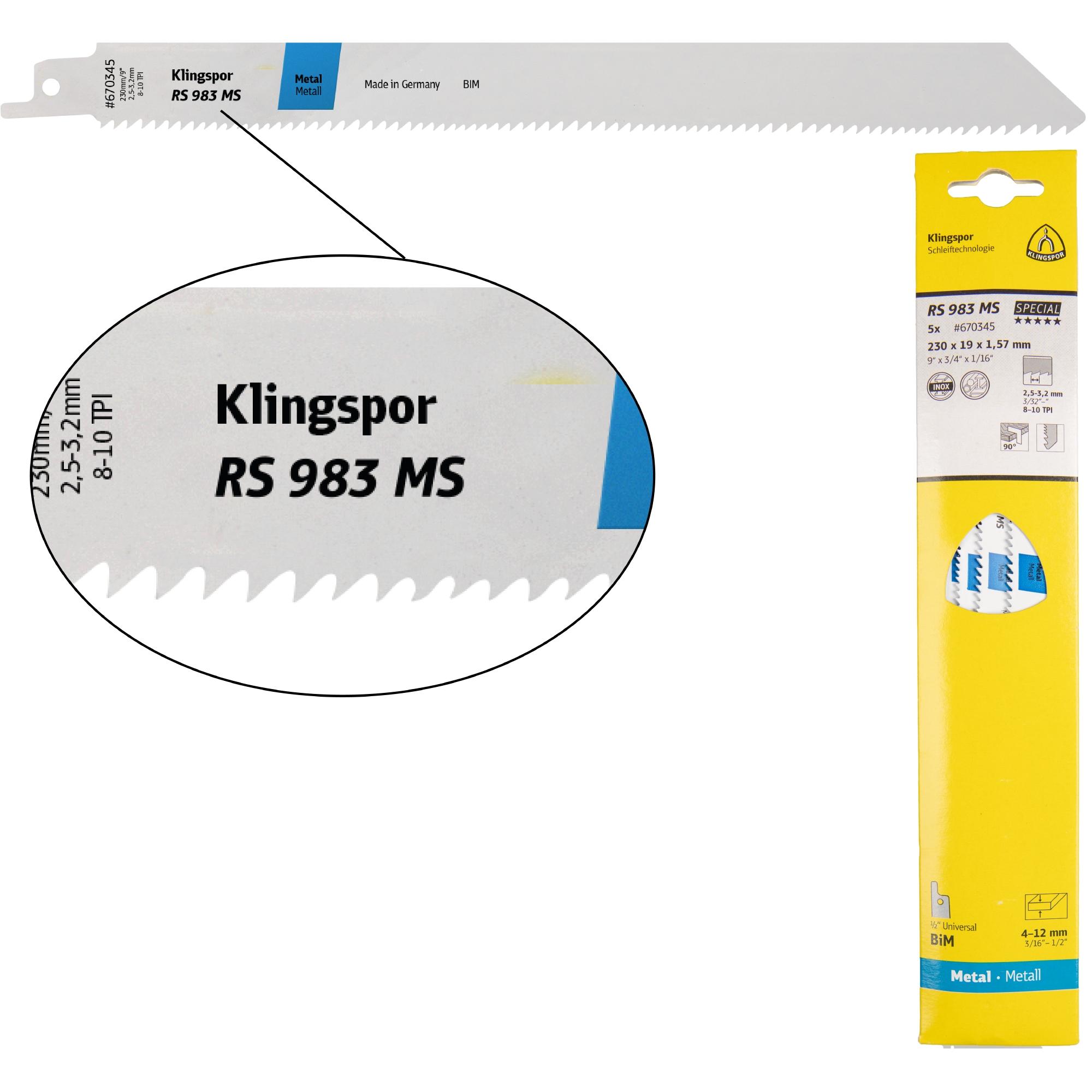 5 x Klingspor RS 983 MS Säbelsägeblätter 230 x 19 x 1,57 mm Nutzlänge 210Bi-Metall gefräst, geschränkt, 8-10 Zähne pro Zoll