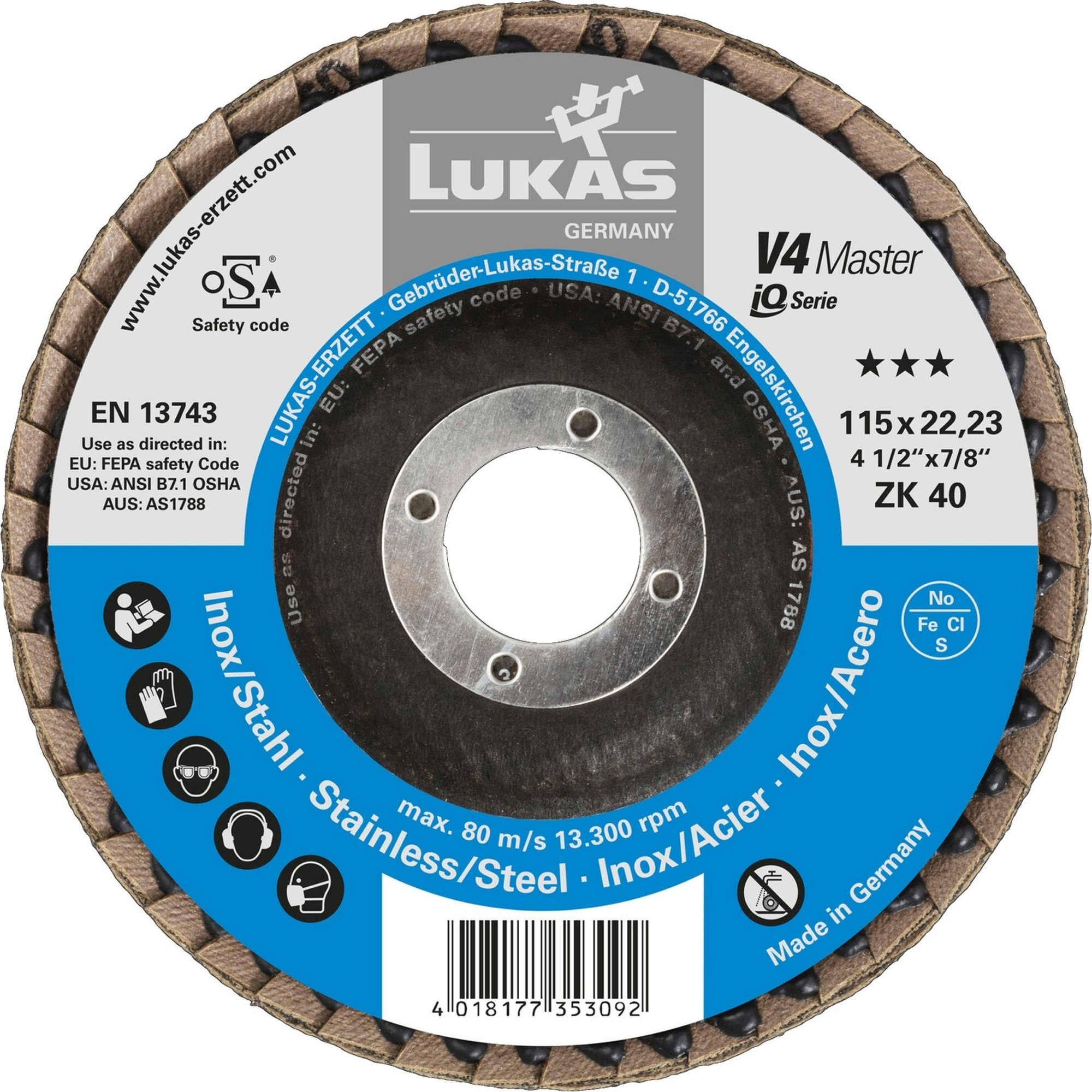 10x LUKAS Fächerscheibe Fächerscheiben Schleifscheibe V4 Ø 125 mm Korn 60