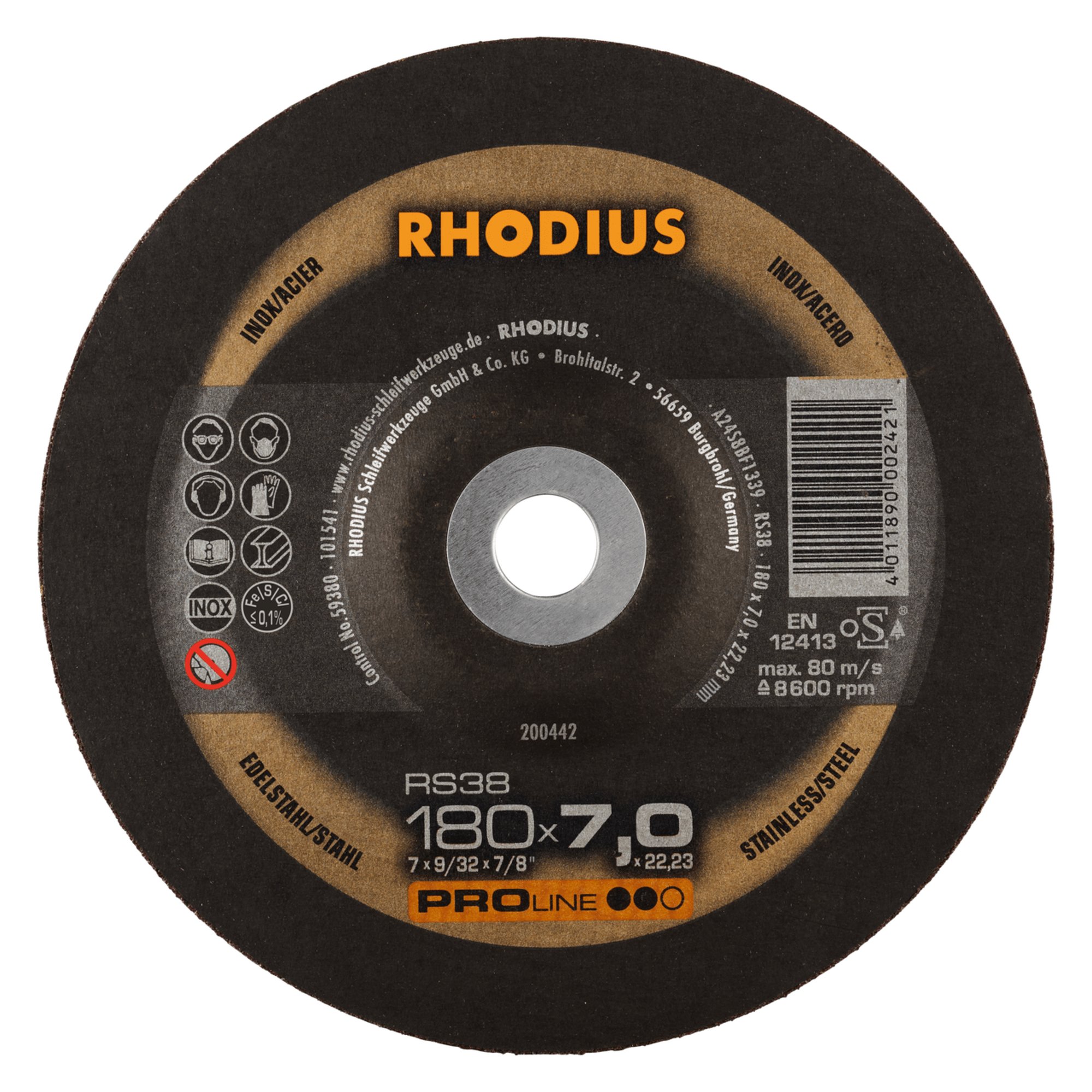 10 x RHODIUS Schruppscheibe RS38 Ø 180 mm