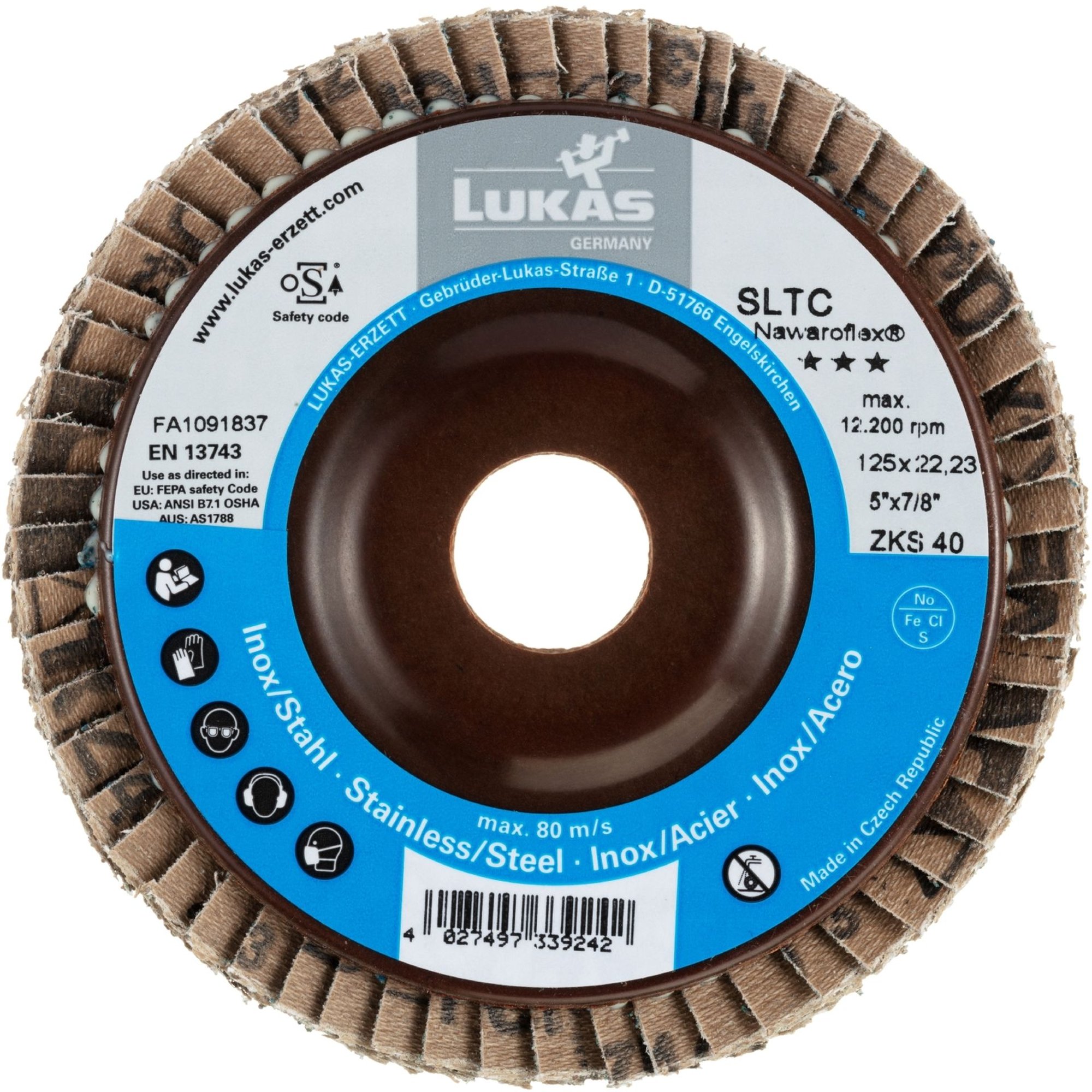 10x LUKAS Fächerscheibe Fächerscheiben Schleifscheibe SLTC Ø 125 mm Korn 40