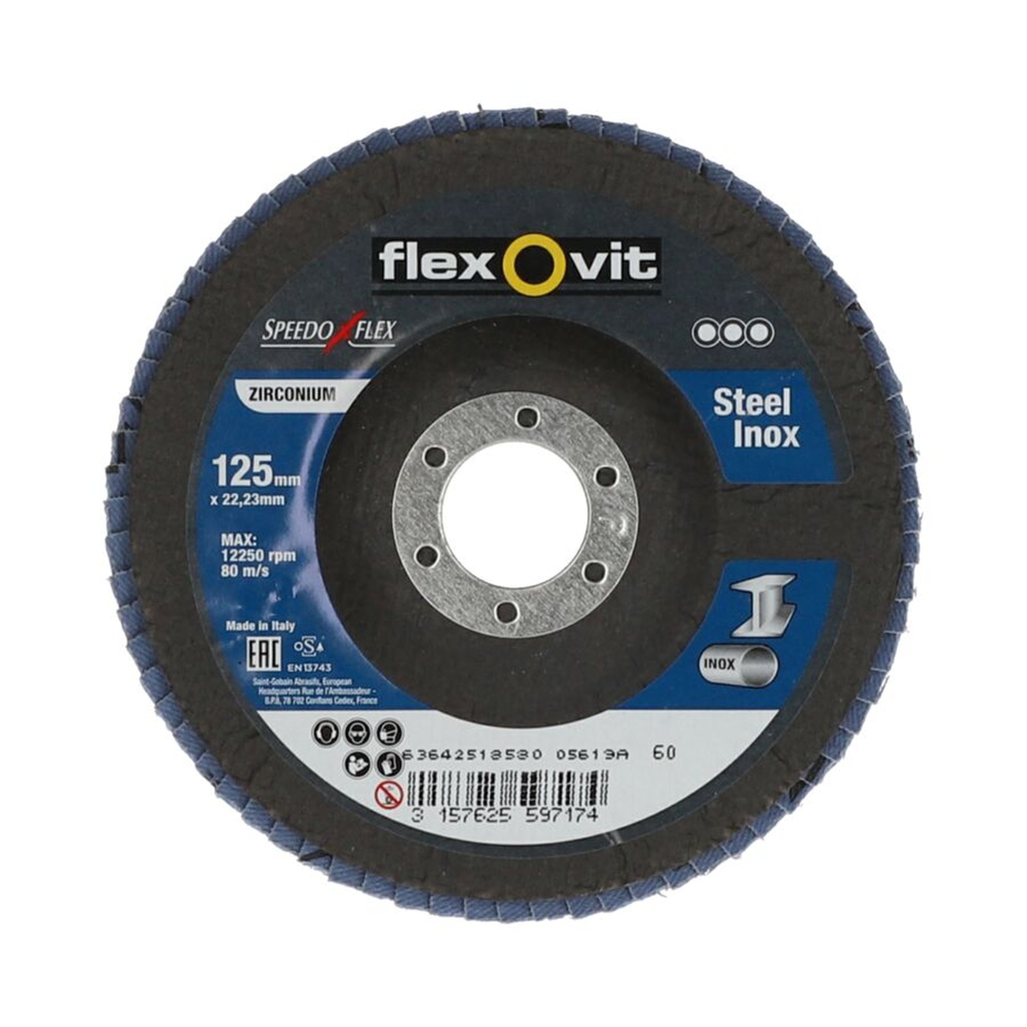 10 x Norton Fächerschleifscheiben 125x22mm K60 Flexovit SPEEDOFLEX, langlebig & effizient